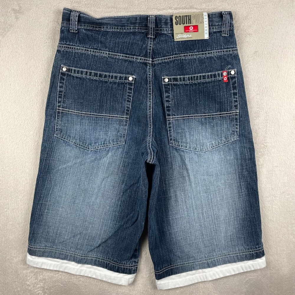 VTG Southpole Denim Shorts Mens 34 Blue Baggy Jorts Y2K Hip Hop Layered Hem 15"